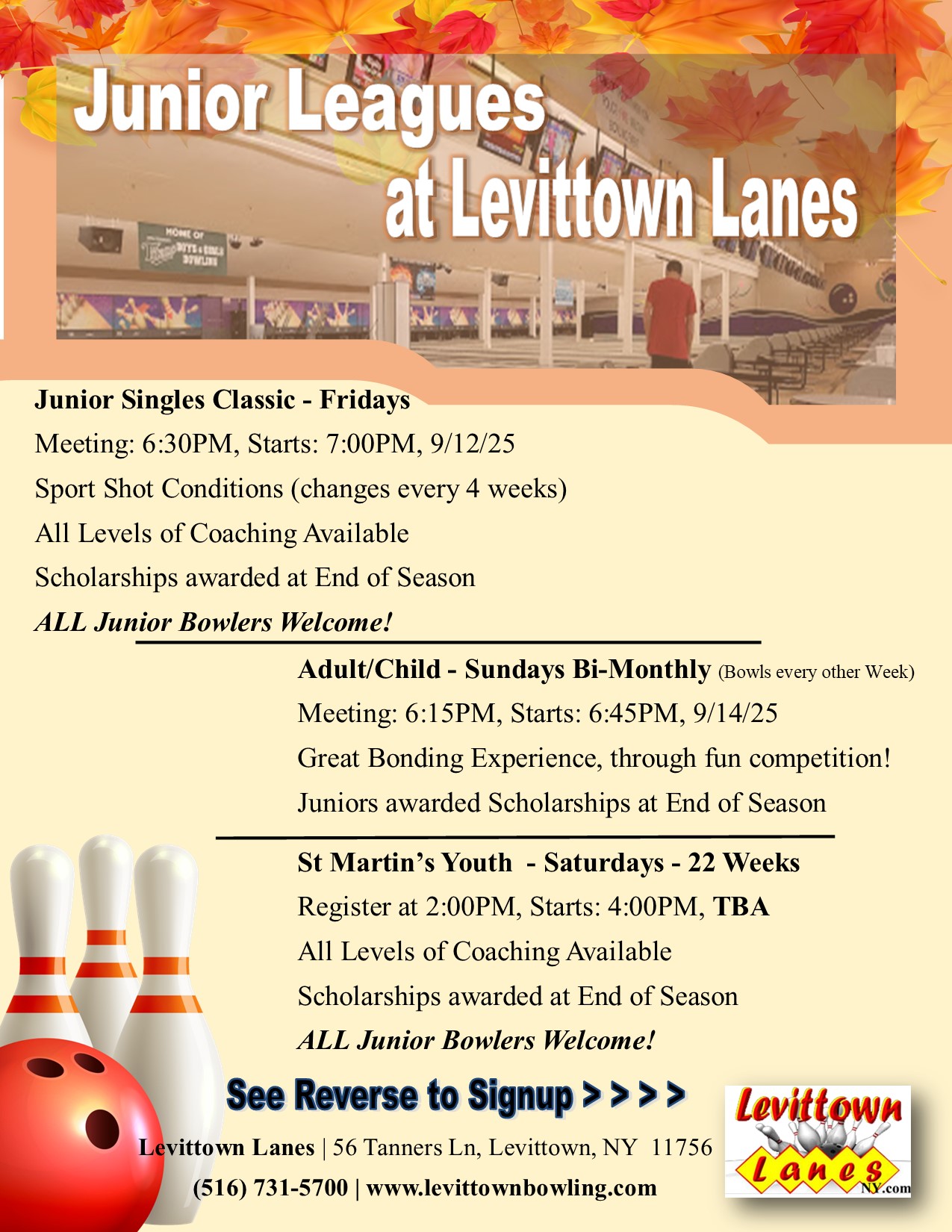 Our Fall/Winter 25/26 Junior League starts at Levittown Lanes